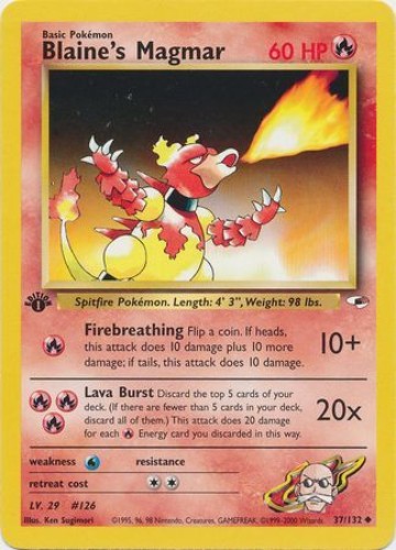 Pokemon Card - Gym Heroes 37/132 - BLAINE'S MAGMAR (unc) **1st Edition** - NM