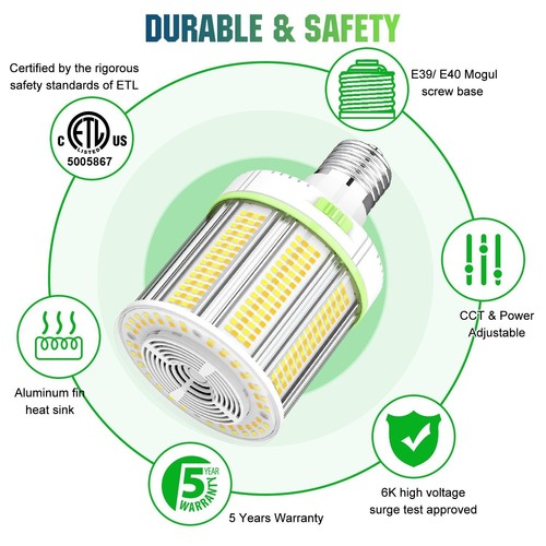 LED Corn Light 80W CCT Tunable 45K/50K/57K Commercial High Bay Lighting E39 Base - Picture 8 of 16