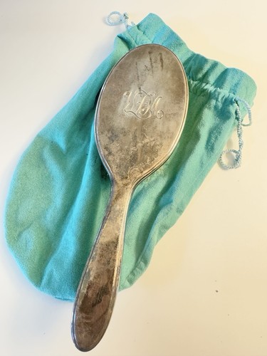 Vintage Tiffany & Co Sterling Silber Haarbürste, Staubbeutel, graviert, signiert