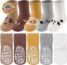 Toddler Grip Socks, 5 Pairs, Cotton Crew for Baby Boys  Girls                