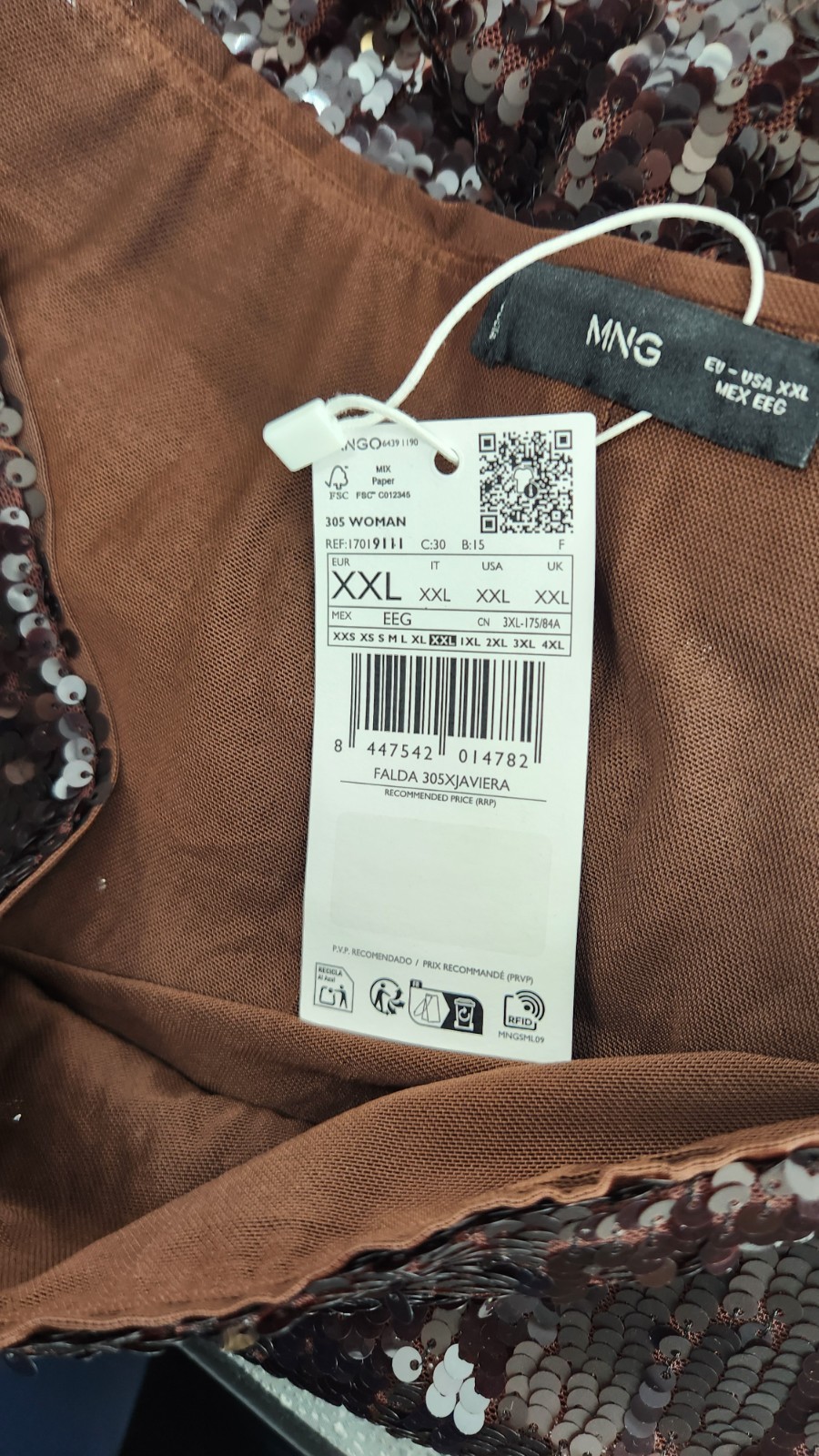 Mango NWT Medium Brown Sequin Midi Skirt Shimmer Holiday Party Night Out thumbnail 9