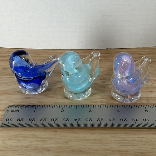 RON RAY Lot Of 3 PINK BLUE SWIRL GLASS MINI BLUEBIRD OF HAPPINESS, SIGNED - Picture 3 of 8