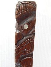 VINTAGE ALASKA TLINGIT INDIAN NW COAST RED CEDAR + ABALONE WOOD TOTEM POLE 15.5"