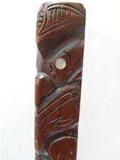 VINTAGE ALASKA TLINGIT INDIAN NW COAST RED CEDAR + ABALONE WOOD TOTEM POLE 15.5"