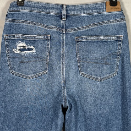 American Eagle Damen 14 33 x 31 blau zerrissen Distressed Mom Jeans roher Saum Stretch - Bild 6 von 8