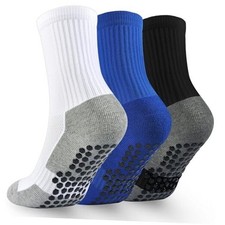 Kids Grip Soccer Socks Boys Basketball Crew Small 3 Pairs, Black blue white