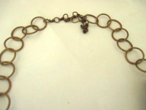 26" Up-Cycled Belt Necklace Brown Leather Natural Beads Bronze Tone Chain - Picture 5 of 5