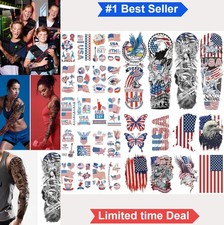 Temporary Tattoos 24 Pack Waterproof Patriotic Independence Day Sleeve Decals
