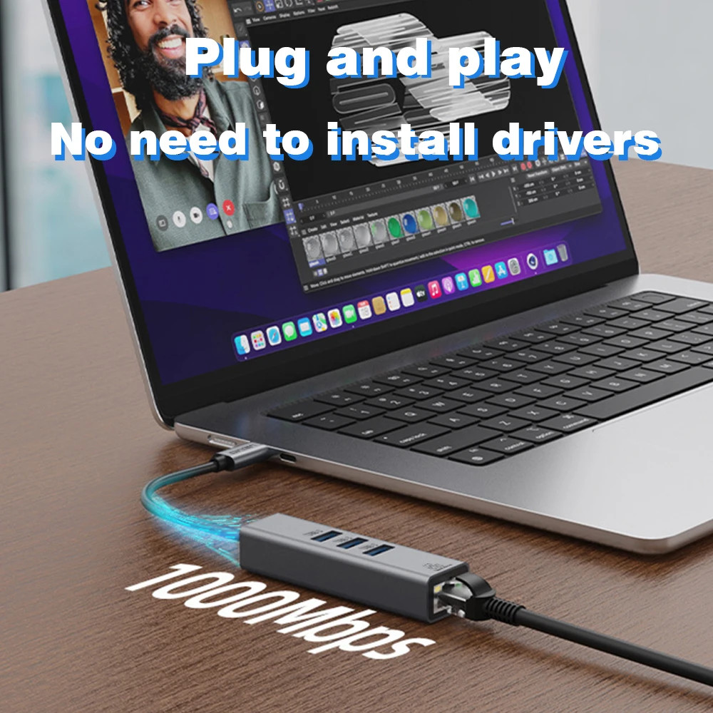 Type C USB Hub with Gigabit Ethernet Adapter 3.0 and 1000Mbps RJ45 Port