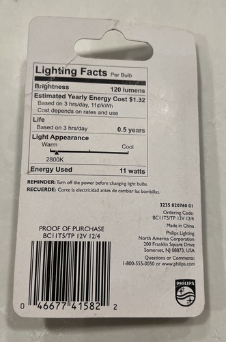 New Philips Landscape Lighting 11-Watt Clear T5 12-Volt Wedge Base 4 Pack - Picture 2 of 2