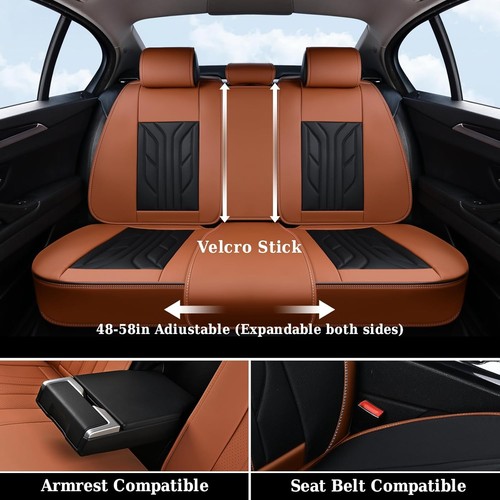 Fundas de asiento Coverado, juego completo de fundas de coche, juego completo, negro y marrón - Imagen 7 de 9