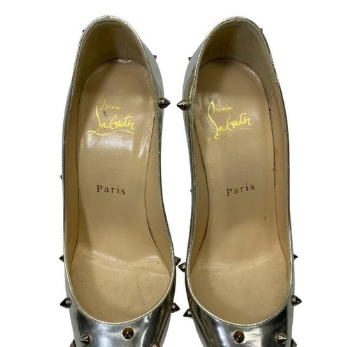 Zapatos de tacón Christian Louboutin Stiletto cuero plateado EU34.5/US4.5 con tachuelas - Imagen 6 de 9