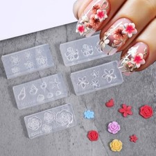 5Pcs Silicone Nail Molds for Nail Art,3D Flower Mold for Nails Charm Molds DIY
