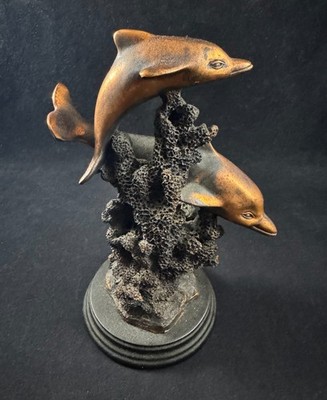 Vintage Painted Resin Dolphin Pod Statue Figurine