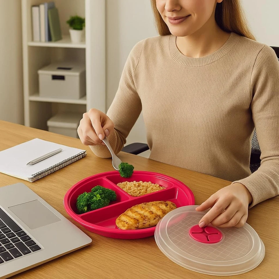 4-Pack Divided Microwave Plates with Vented Lids – BPA-Free, Stackable Meal P... - Image 4 of 4