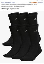 adidas Men's Athletic Cushioned Crew Socks with Arch Compression (6 Pairs)