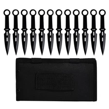 12pc Black Ninja Throwing Knife Set Hunting Combat Naruto Kunai Knives +Sheath