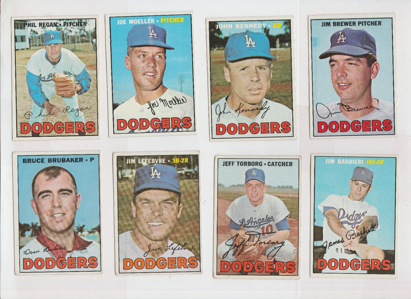 (8) 1967 TOPPS LA DODGERS SP RC LOT ($50) KENNEDY BREWER LeFEBVRE TORBORG REGAN