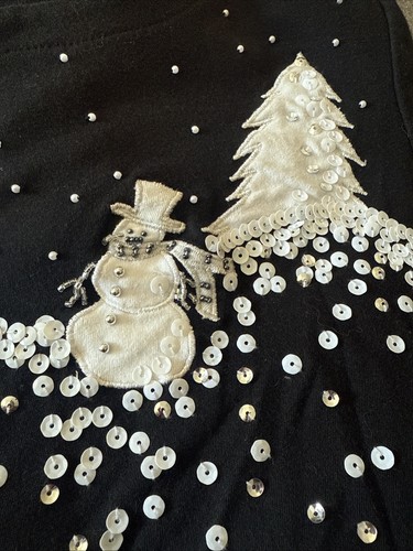 The Quaker Factory Black Long Sleeve Christmas Winter Snowman Snow Shirt Sz XL - Picture 6 of 8