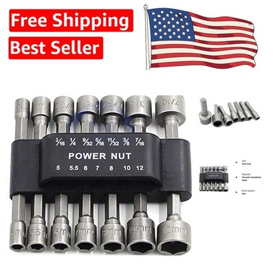 14-Piece Chrome Vanadium Power Nuts Driver Drill Bit Set - 1/4'' Hex Compatible
