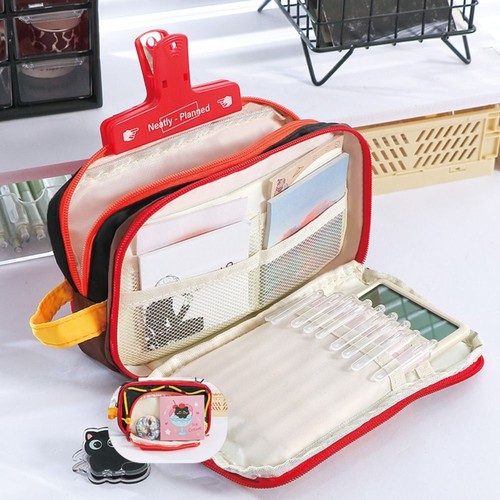 Drawstring Design Pencil Case Contrast Color Stationery Organizer Students - Picture 9 of 10