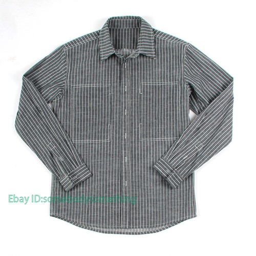 Camisas clásicas de algodón con botones informales vintage de manga larga a rayas para hombre - Imagen 2 de 14