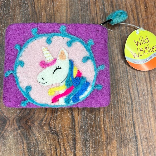 Wild Woolies Handfelted with 100% Natural Wool Unicorn Coin Purse Made in Nepal - Picture 8 of 8