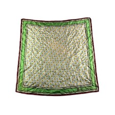 Anne Klein Silk Scarf Womens One Size 25" Square Green Brown Trim Soft Japan
