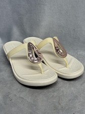 Crocs Sandals Womens Size 9 Cream Flip Flop Thong Rose Gold Teardrop 205582