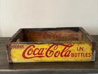 Vintage Coca-Cola Yellow Wooden Crate Soda Pop Drink in Bottles Carrier Box 1964