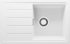 Lavello Da Cucina Bianco 70X44Cm, Lavandino in Granito a 1 Vasca + Sifone Classi