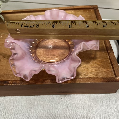 Small Fenton Opalescent Pink Ruffled Edge Hobnail Glass Candy Dish - Picture 6 of 6