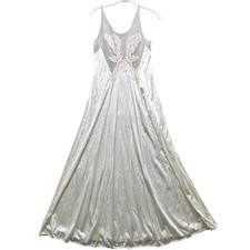 Vanity Fair Ivory Lace Slip Dress Small Coquette Bridal Nylon 90s Maxi Gown