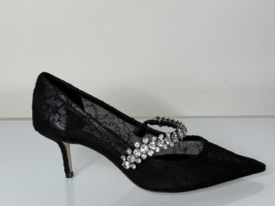 NEW Jimmy Choo Black Bing 65 Crystal-Embellished Lace Pumps Heels