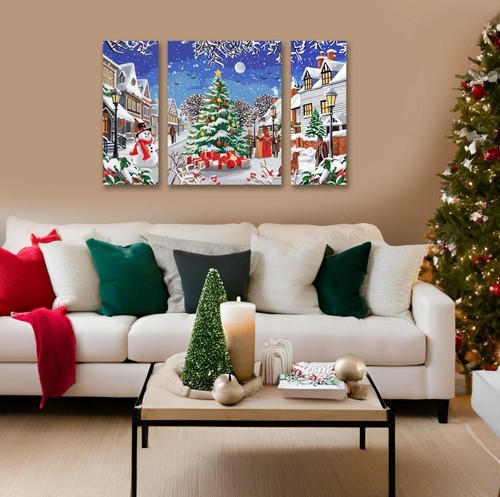 5D DIY Diamond Painting "Christmas" Crystal Art Canvas Triptych 3 pcs Framed - Picture 2 of 6