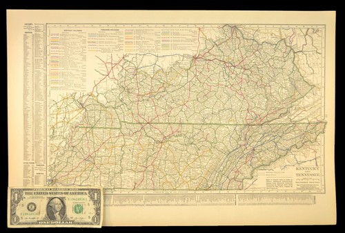 1914 Antique Map of KENTUCKY Railroads Map TENNESSEE ORIGINAL Atlas Map DATED - Picture 1 of 12