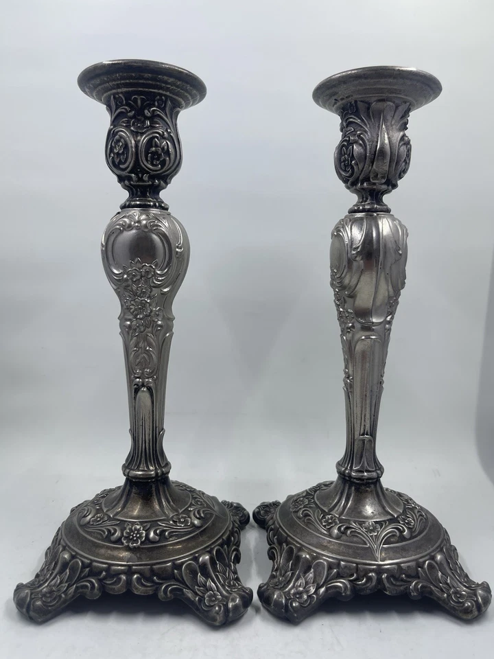 Посеребренные подсвечники WM Rogers & Son 9 дюймов пара 1950-х годов «Викторианская роза» - Изображение 4 из 4