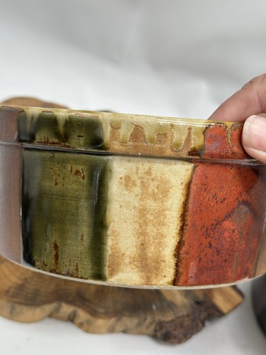 Art Pottery MCM Retro Stripe Bowl Set Amazing Glaze Shades Nesting Bowl - Bild 5 von 19