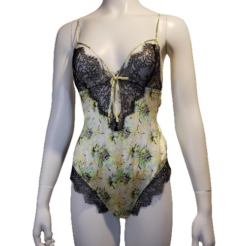 Victoria's Secret Fantasy Island Seidenbody Teddy Medium grün schwarz Spitze - Bild 1 von 5