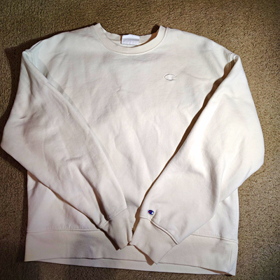 #ad Champion Men#x27;s Crewneck Pullover Sweatshirt White S Embroidered Logo $16.99