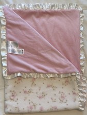Little Me Baby Blanket Pink Floral Satin Ruffle Trim Plush Minky Reversible