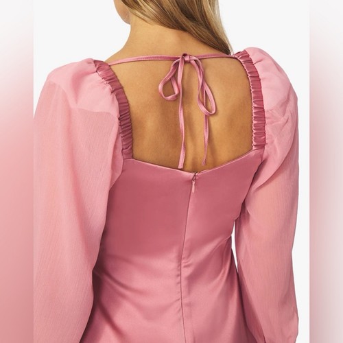 WeWoreWhat Puff Sleeve Cowl Dress Pink Crinkle Chiffon Mini Size 4 NWT HOCO - Picture 4 of 14