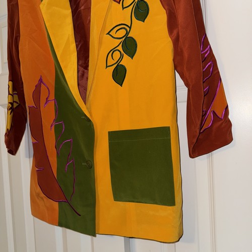 IB Diffusion 90s Silk Blazer Jacket Size 4 Shoulder Pads Fall Autumn Retro - Picture 3 of 12