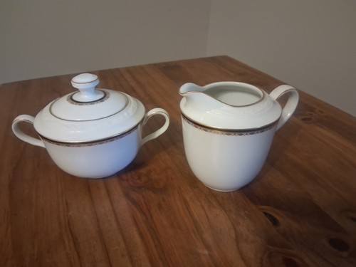 Noritake White Scapes 4092 Newburg Creamer Sugar Bowl Lid Mint Condition - Picture 13 of 20