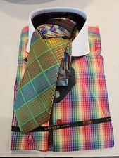 Steven Land Dress Shirt Tie Set Men's Size 16 34/35 Multicolor Long Sleeve New