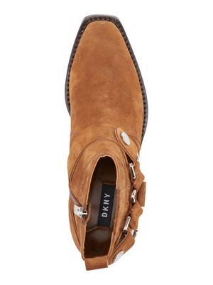 DKNY Womens Brown Harness Strap Mina Toe Block Heel Leather Booties 6.5