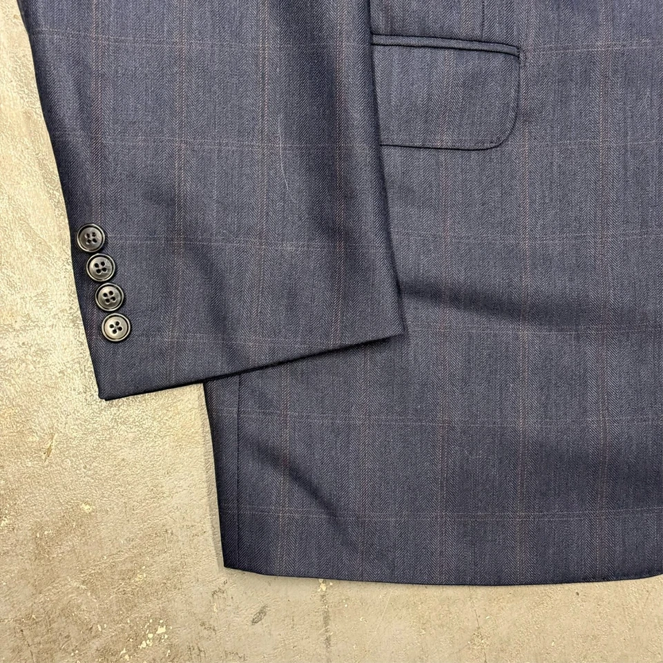 Corneliani Blazer Made in Italy 100s Wool Sport Coat Windowpane Blue 46 L - Image 4 of 4
