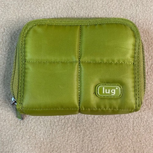 Vintage Lug limettengrün gesteppt umlaufender Reißverschluss Geldbörse Organizer Kartenhalter süß EUC - Bild 1 von 11