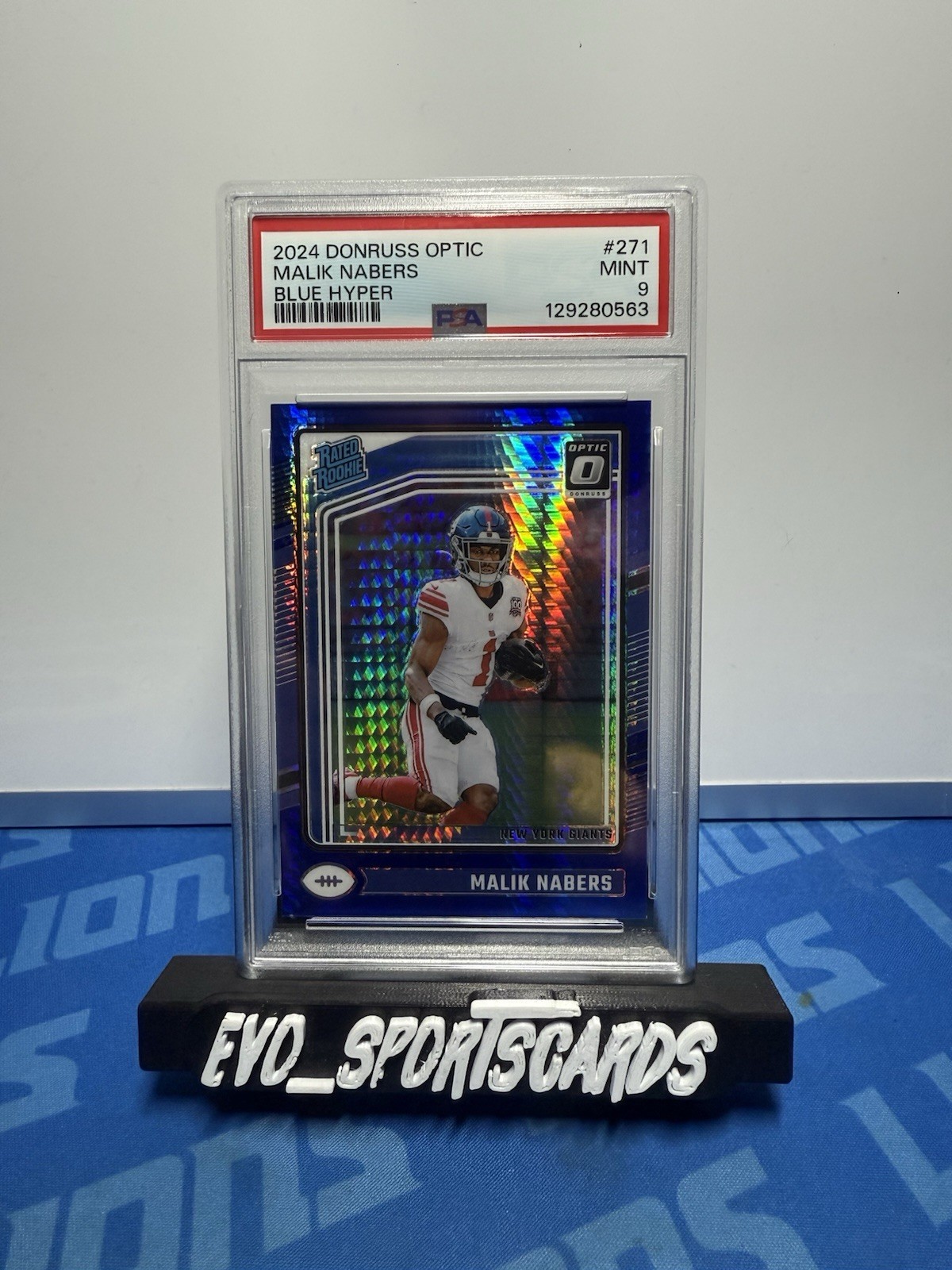 2024 Donruss Optic Malik Nabers Blue Hyper RC #271 Giants Rookie WR PSA 9