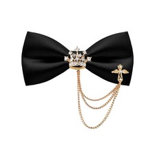 Adjustable Bowtie, Mens Black Bow Tie with Rhinestone Brooch Chain, Pre Tied ...